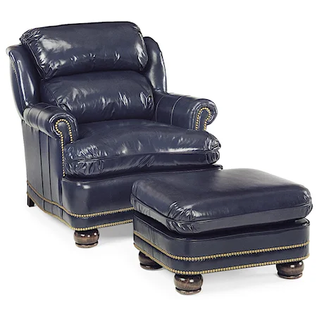 Traditional Chair and Ottoman with Nailhead Trim